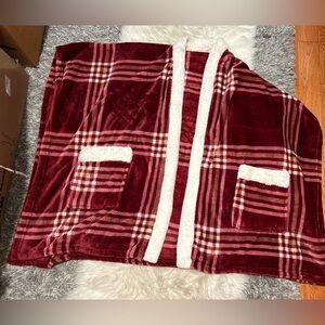 Plaid Red & White Sherpa-Lined Blanket
